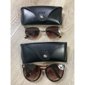 Women's Square Sunglasses 2‎ Pairs Black UV400 with SHEIN Cases